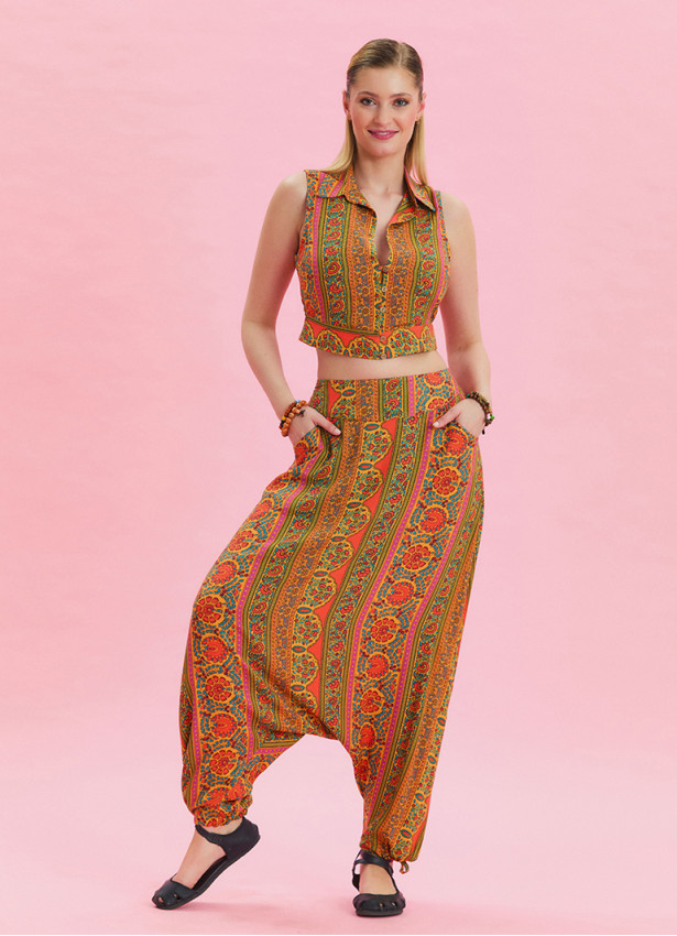 Orange Ethnic Shalwar with Pocket Detail and Laced Legs 4477